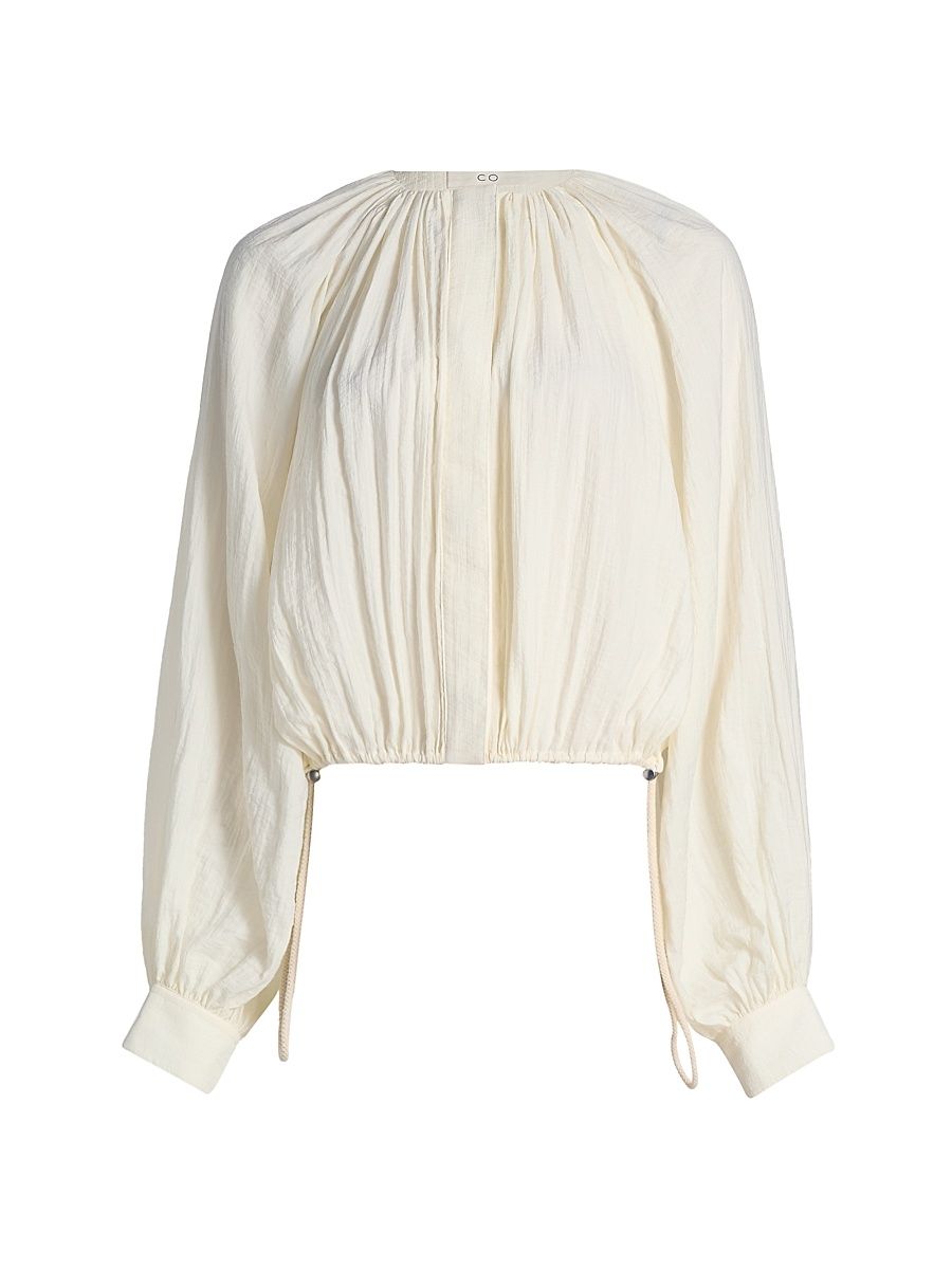 Women's Gathered Blouson Shirt - Milk - Size XL