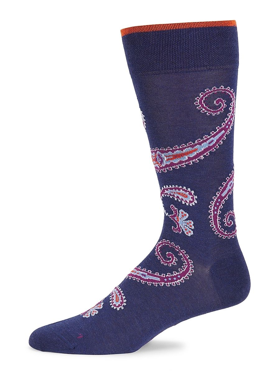 Men's Paisley Stretch Cotton Socks - Royal Blue