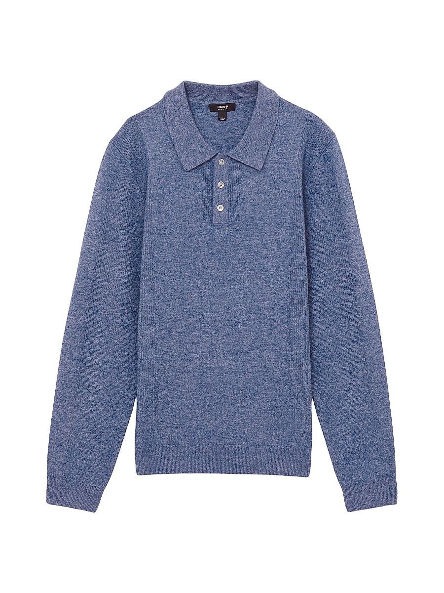 Men's Kingsley Long-Sleeve Wool Polo Shirt - Soft Blue - Size Large