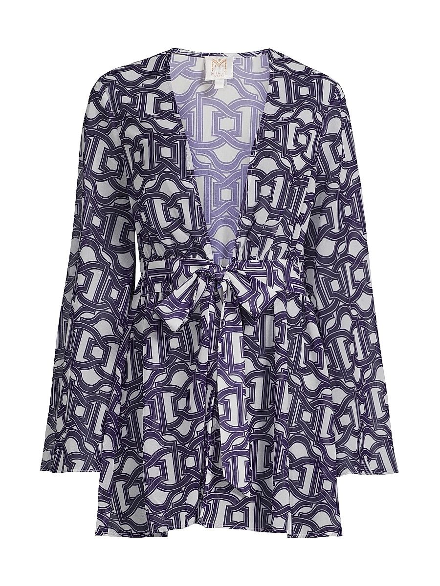 Women's Jessie Chain Chiffon Plunge-Neck Minidress - Navy White - Size Large