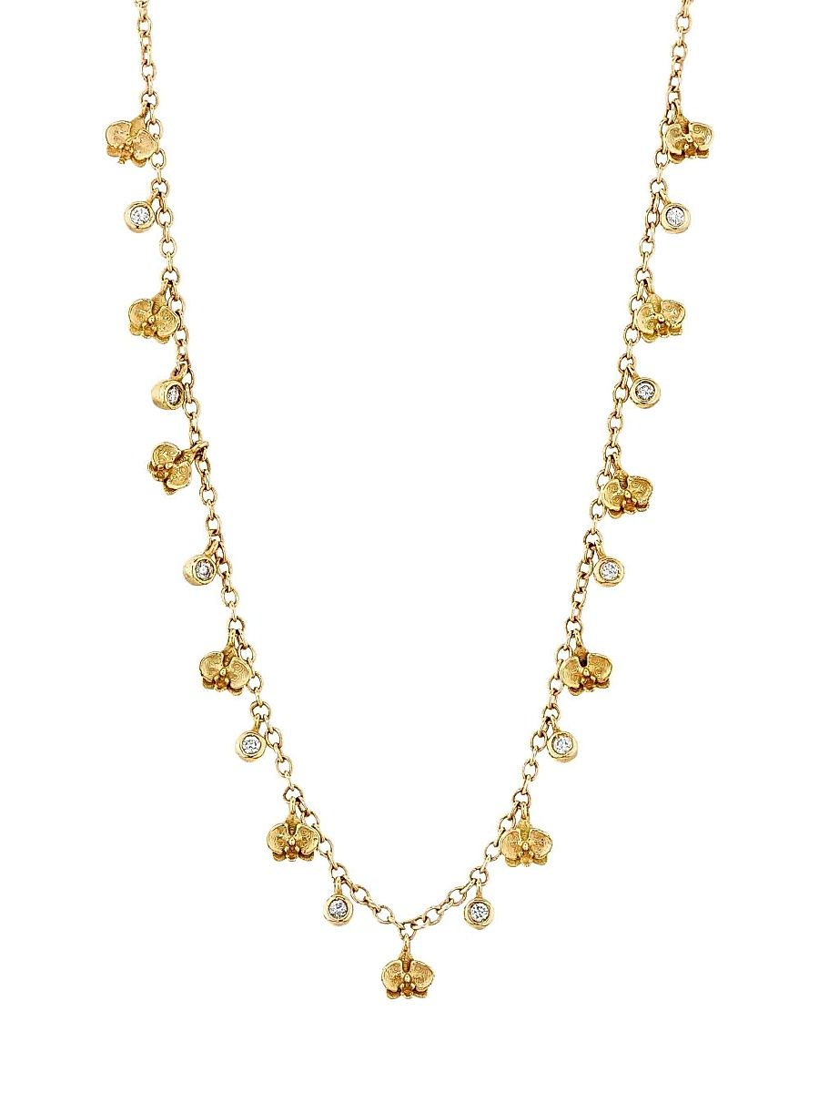 Women's Kidea Mini Orchids 18K-Yellow-Gold & 0.16 TCW Diamond Necklace - Gold