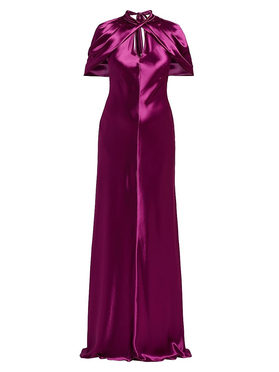 Women's Satin A-Line Capelet Gown - Violet - Size 6
