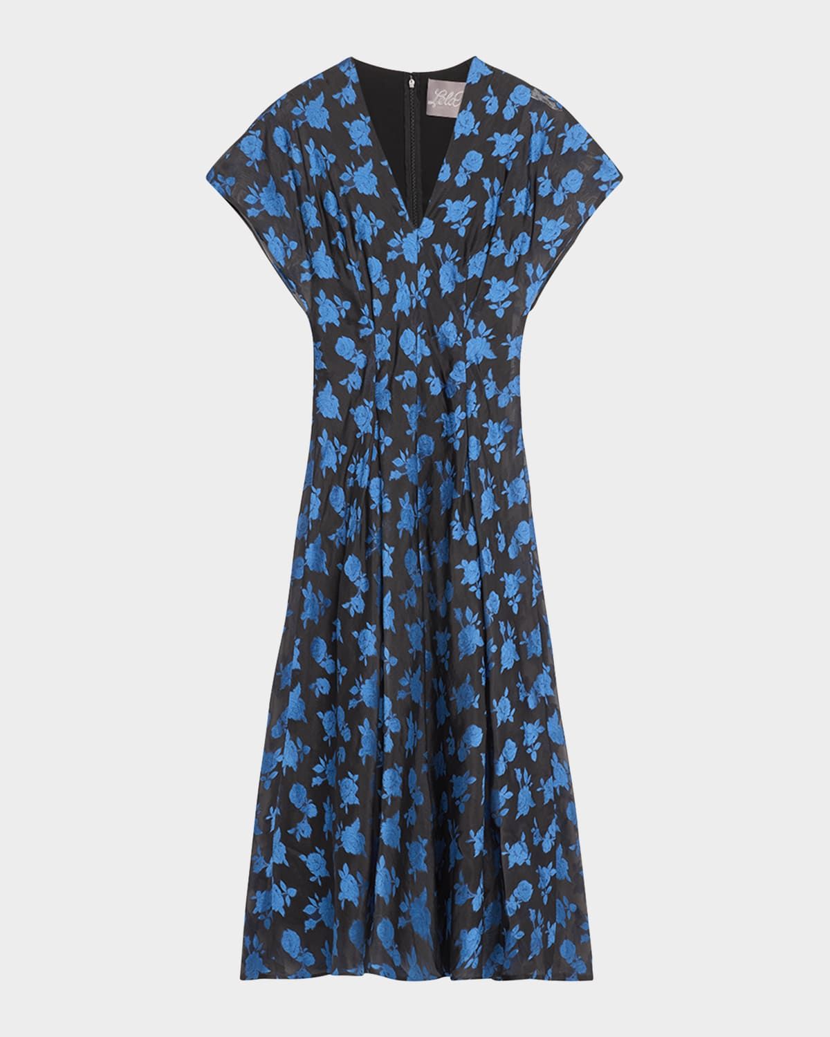 V-Neck Rode Jacquard A-Line Midi Dress