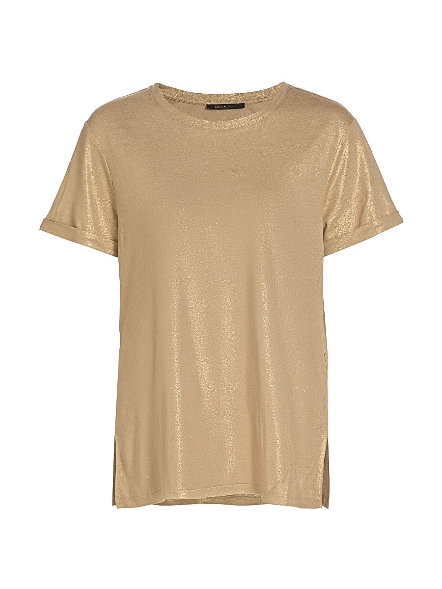 Women's Meegan Metallic Jersey Crewneck T-Shirt - Gold - Size XL