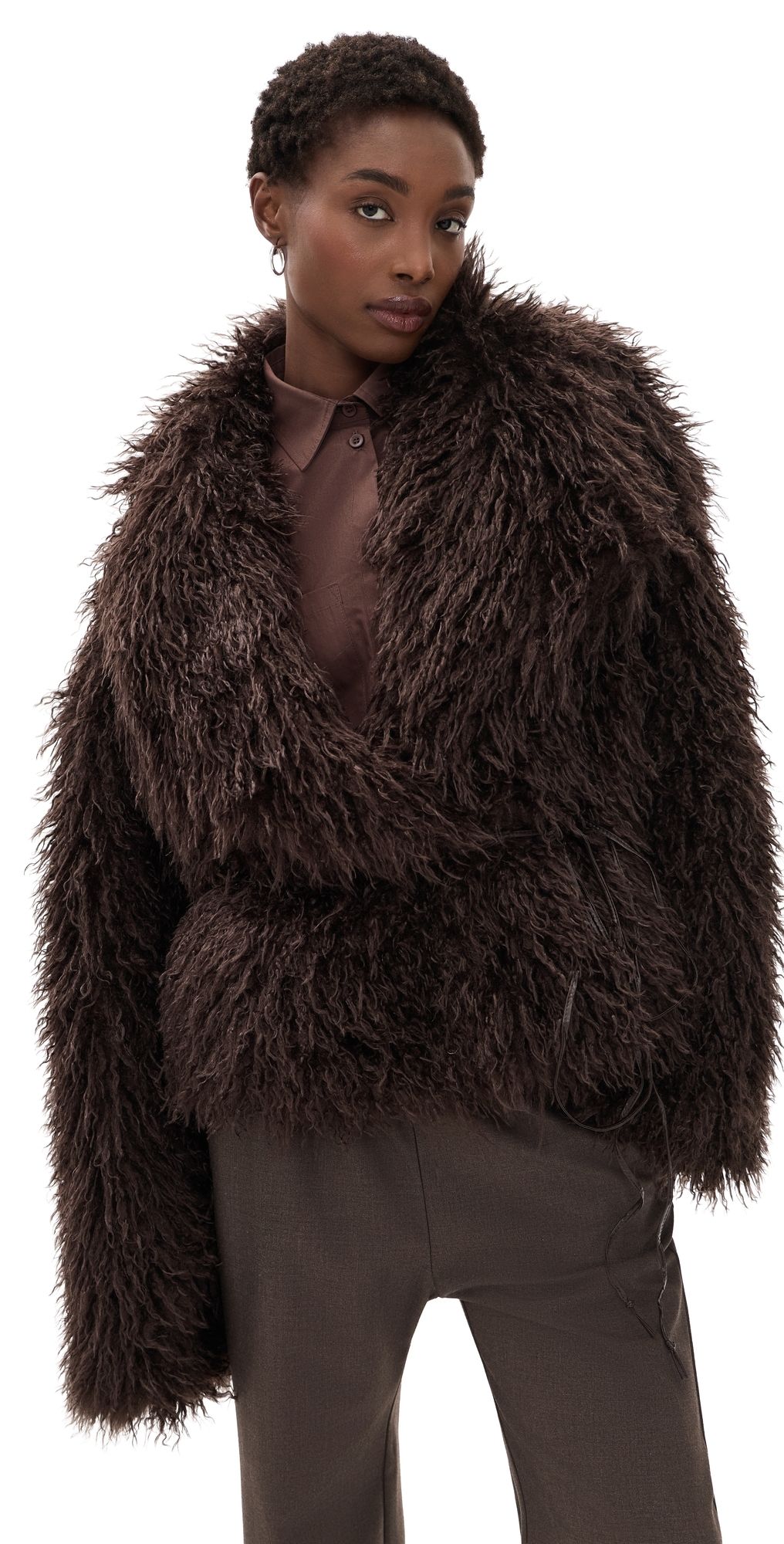 Source Unknown Hathi Belted Faux Fur Jacket Brown XS/S