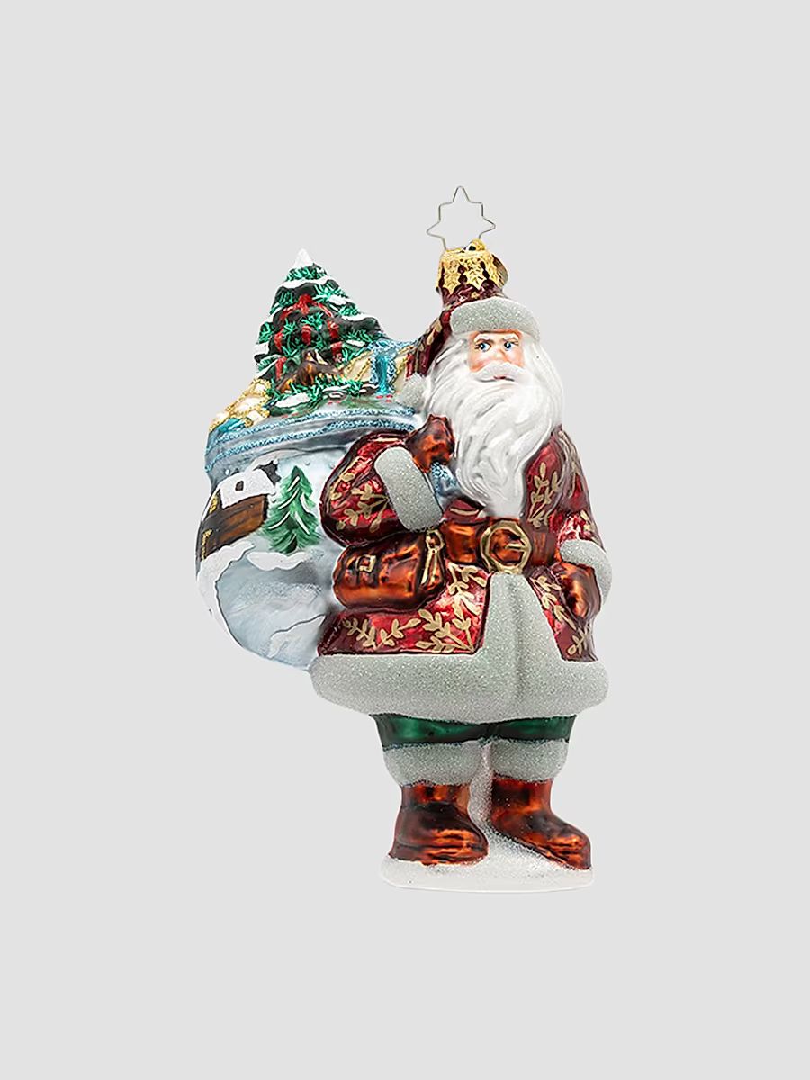 European Santa Woodland Noel Glass Ornament