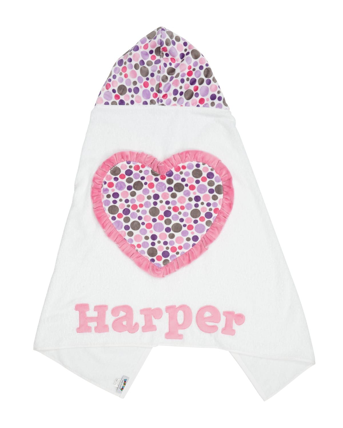 Personalized Ruffle Heart Hooded Towel, White