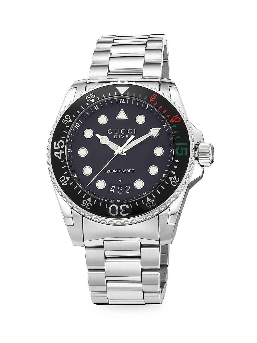 Men's Dive Stainless Steel Bracelet Watch - Black Silver