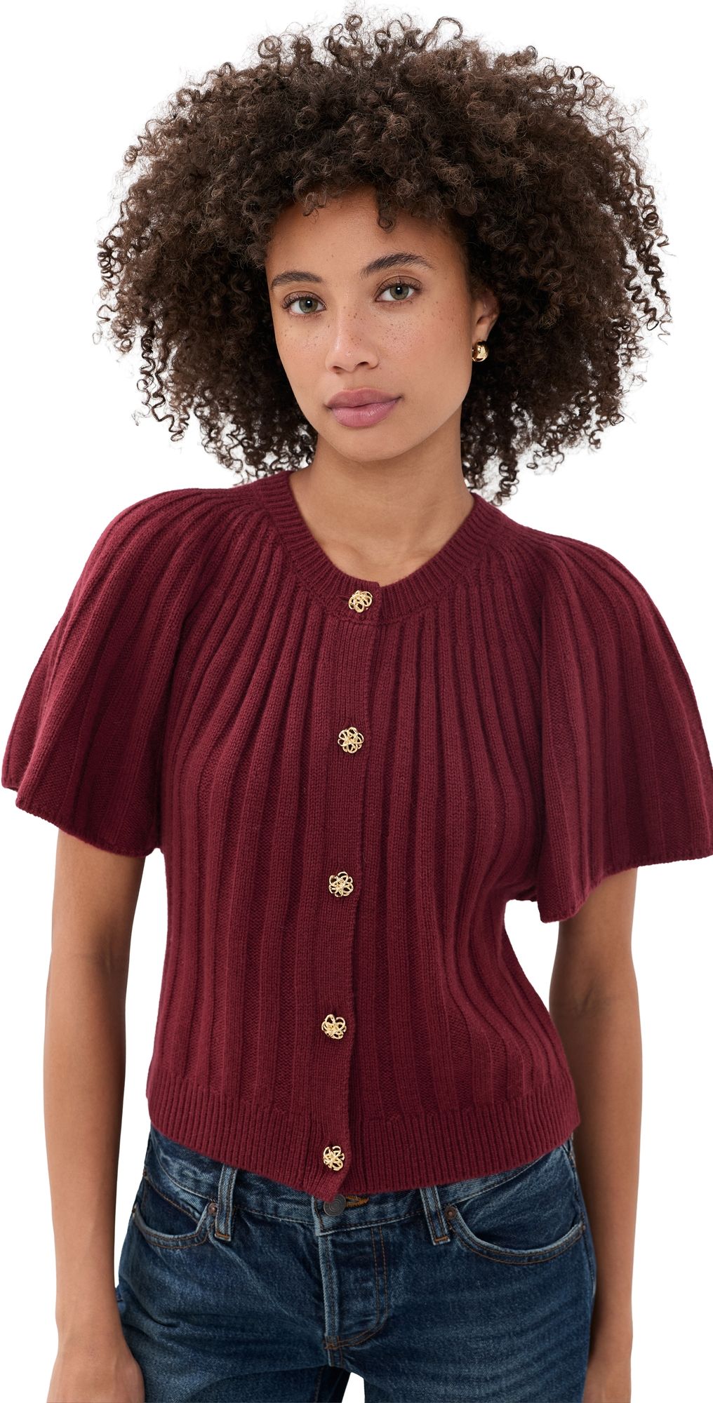 FRAME The Flutter Cardigan Deep Garnet XS