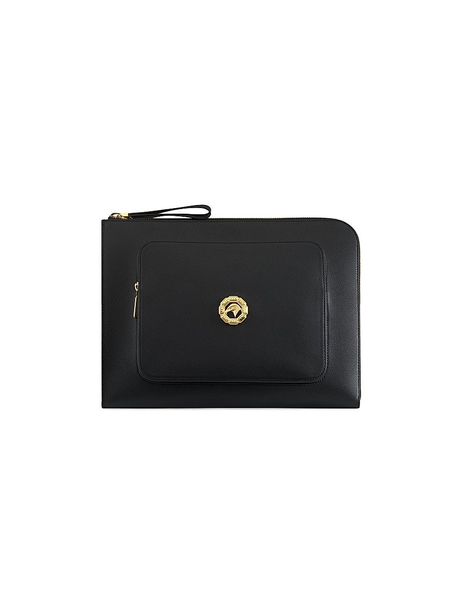 Men's Calfskin Leather Portfolio Bag - Black