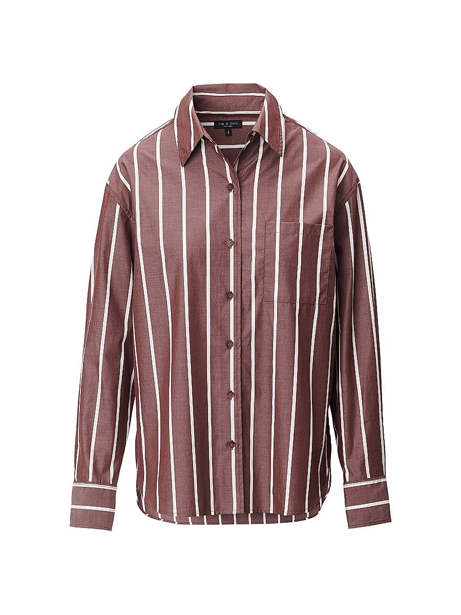 Women's Connie Striped Button-Front Shirt - Rosewood Stripe - Size Small