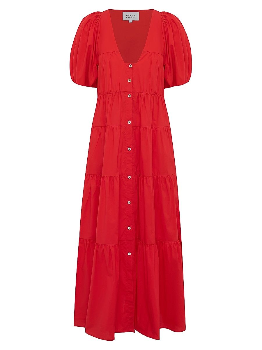 Women's Cecci Poplin Tiered Maxi Dress - Tomato - Size Large