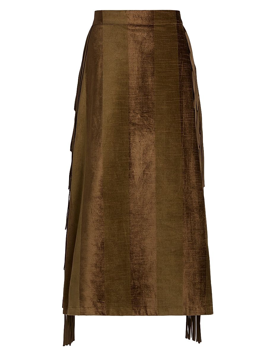 Women's Kurt Sage Fringed Midi-Skirt - Army - Size Large