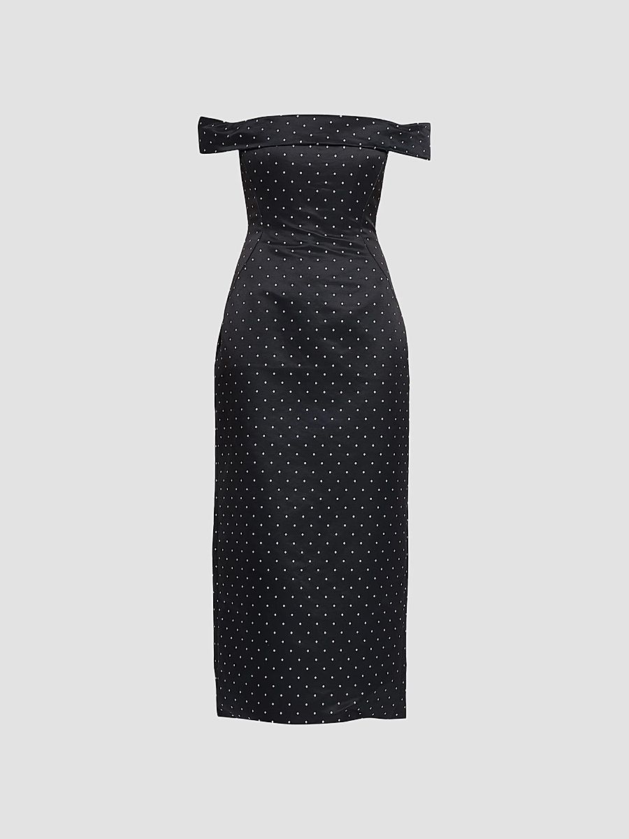 Women's Polka Dot Jacquard Off-The-Shoulder Column Cocktail Dress - Black - Size 16