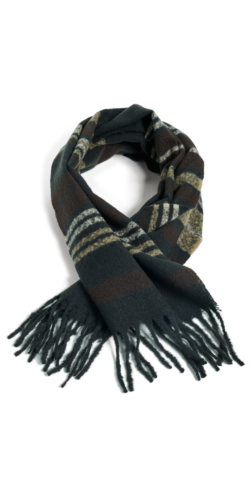 Barbour Alston Stripe Wool Scarf Birchwood Mix Tartan One Size