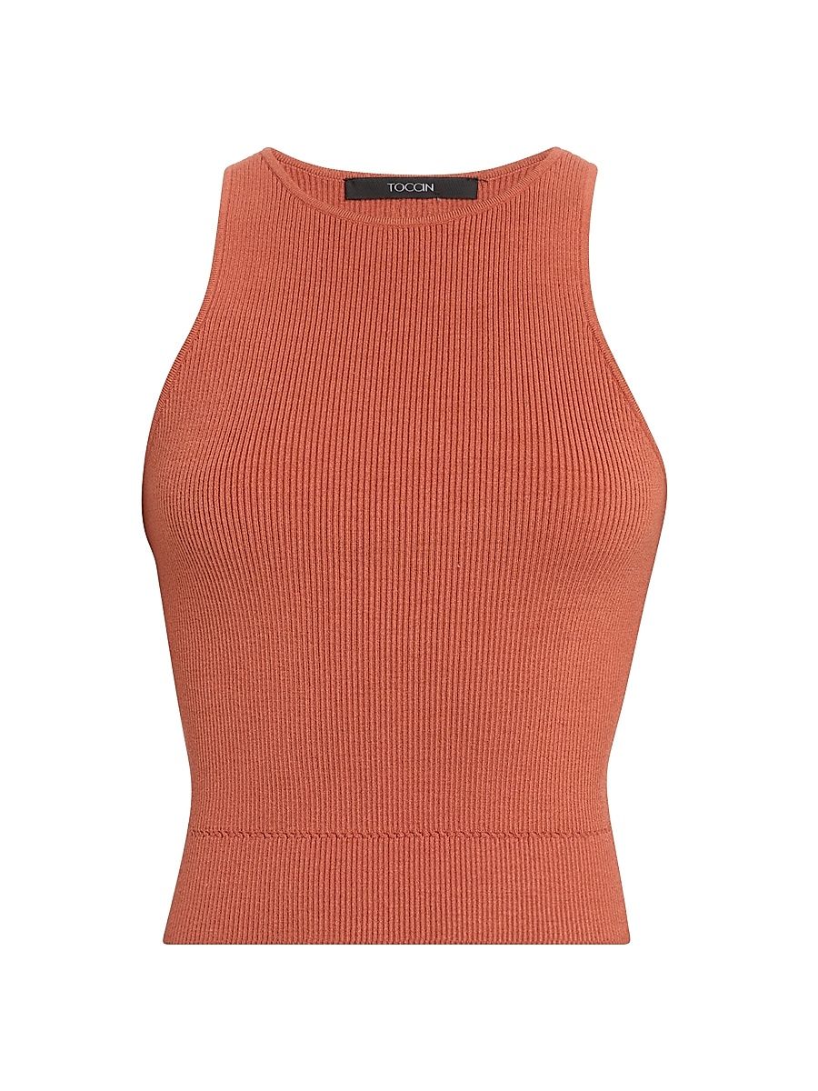 Women's Avery Rib-Knit Racerback Crop Tank - Dark Orange - Size Medium
