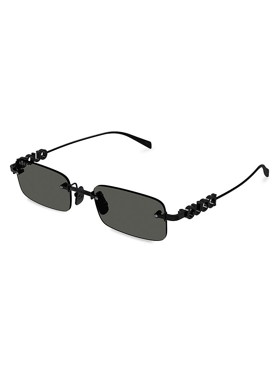 Men's Gucci Block 52MM Rimless Rectangular Sunglasses - Black