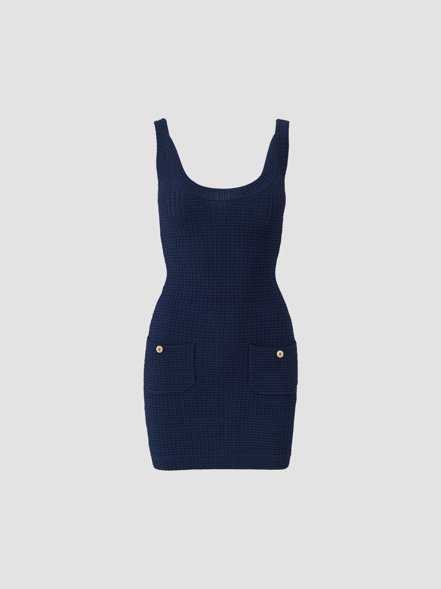 Melissa Odabash Women's Finola Waffle Knit Mini Dress - Marine - Size Large