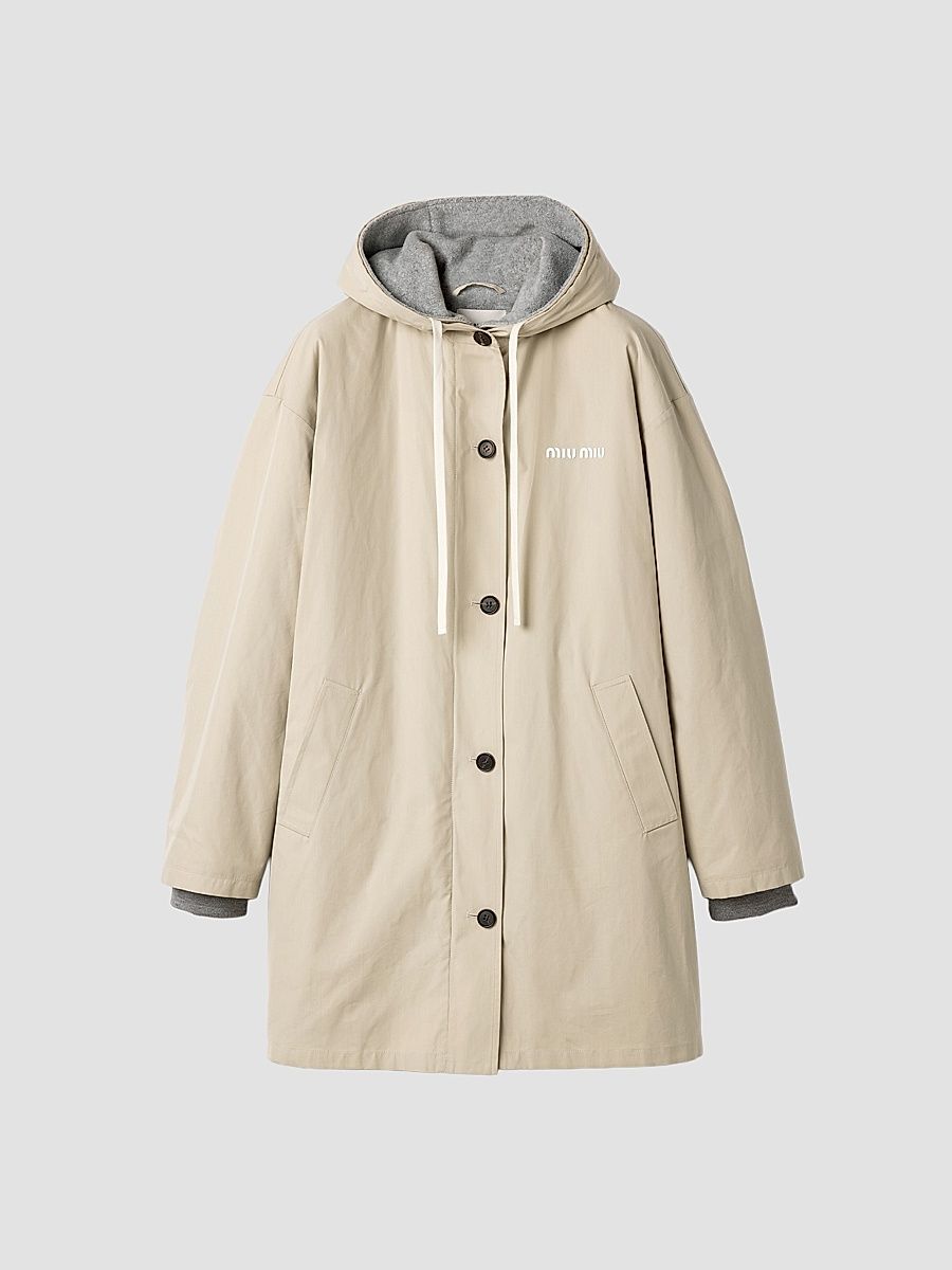 Women's Single-Breasted Panama Cotton and Fleece Caban Jacket - Beige - Size 4