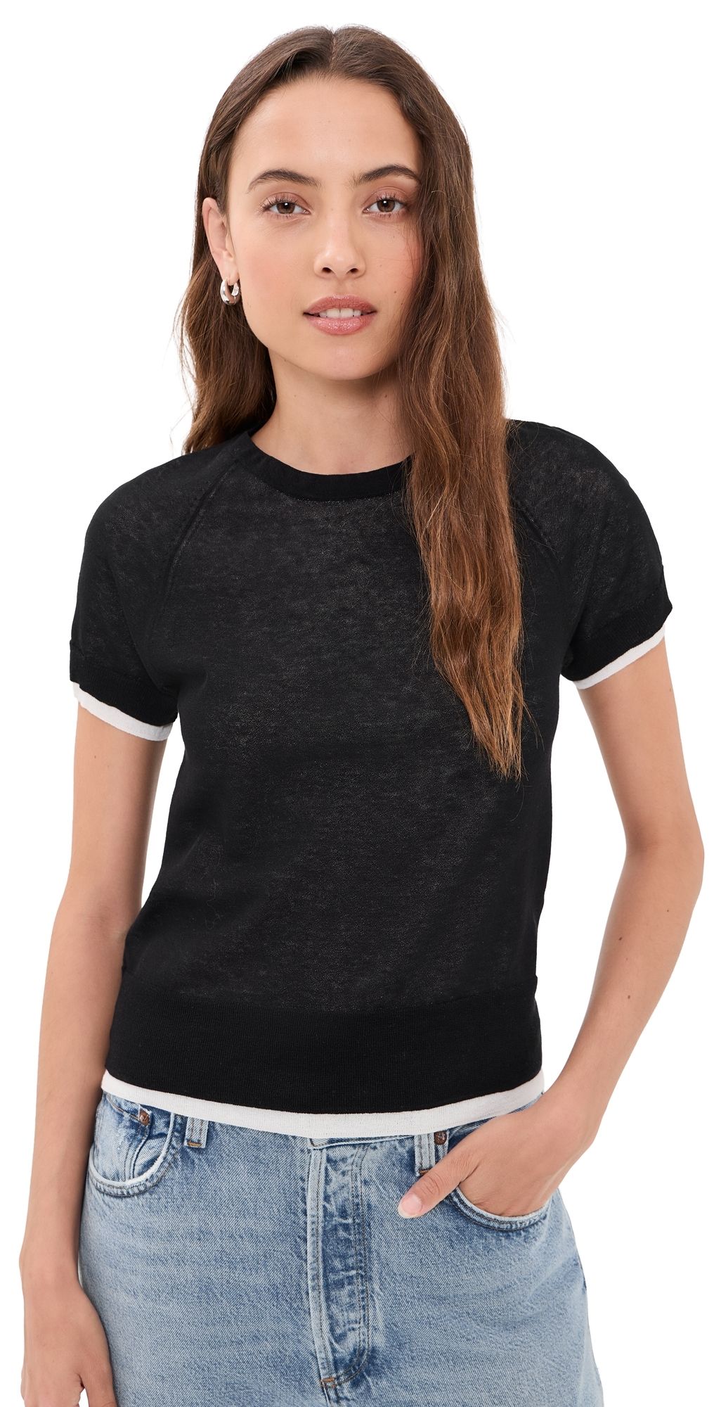 Vince Double Layer Crew Tee Black/Off White L
