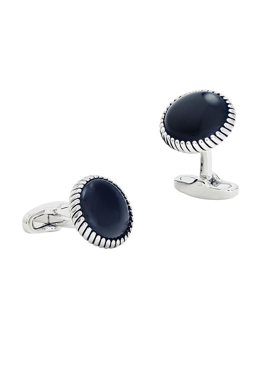 Men's Onyx Rope Cufflinks - Black Silver