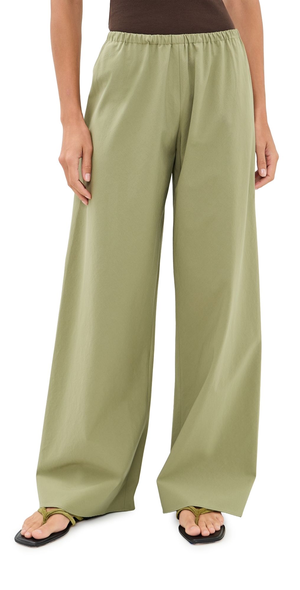 La Ligne Cotton Poplin Colby Pants Olive XXS
