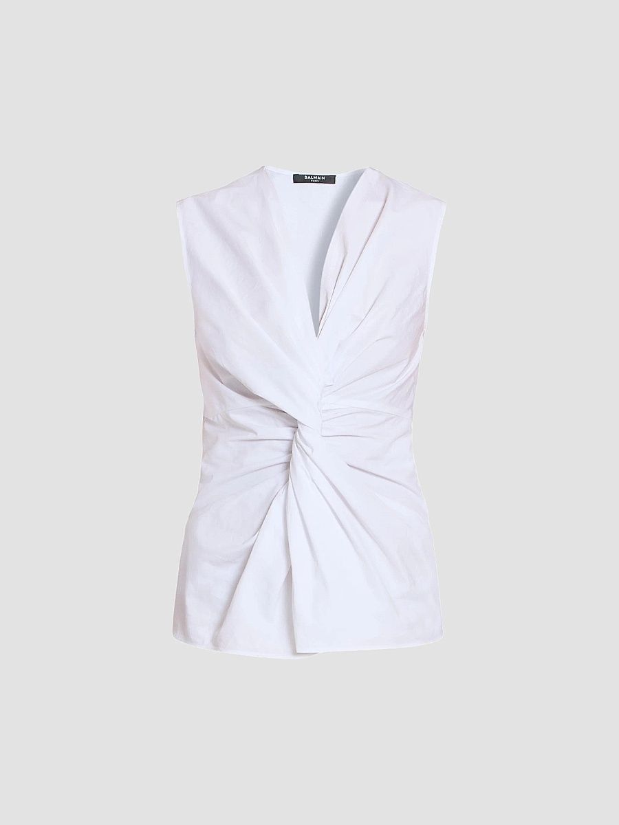 Balmain Women's Twist Cotton Sleeveless Top - Blanc - Size 12