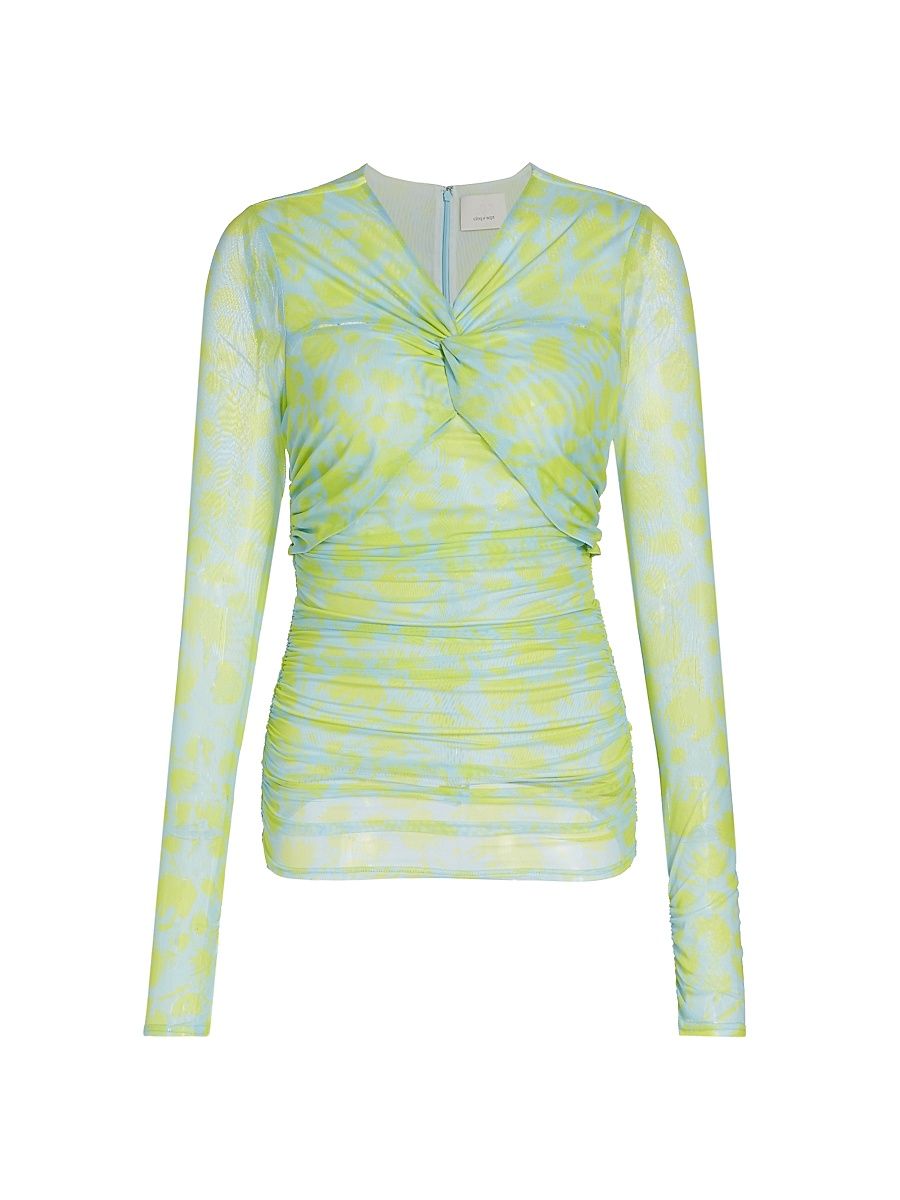 Women's Aniya Ruched Jersey Top - Serene Sky Fresh Lime - Size Medium