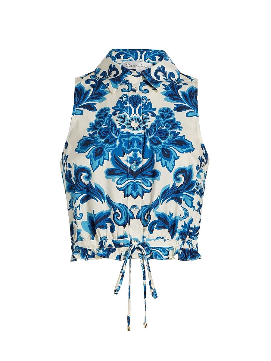 Women's Hanna Floral Drawstring Top - Fiore Evening Blue - Size Small