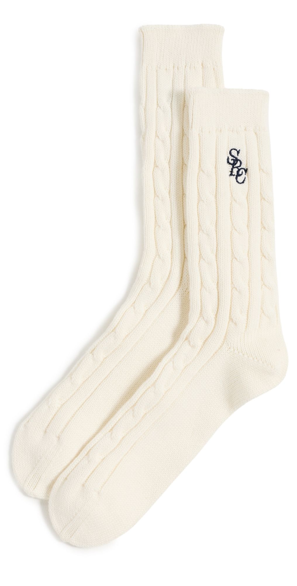Sporty & Rich Cable Knit Socks Ecru Navy One Size