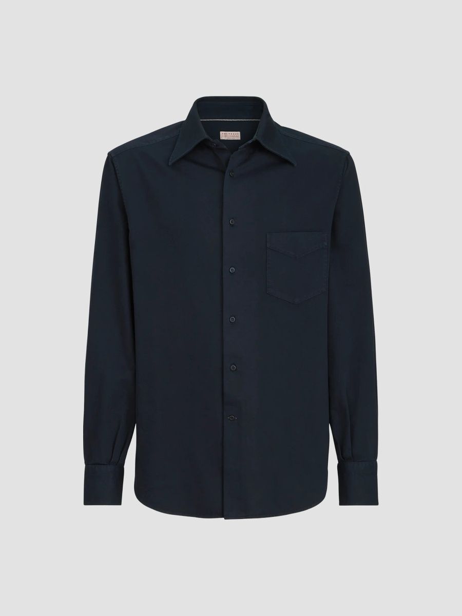 Brunello Cucinelli Men's Garment-Dyed Cotton Gabardine Shirt - Navy Blue - Size XXXXL