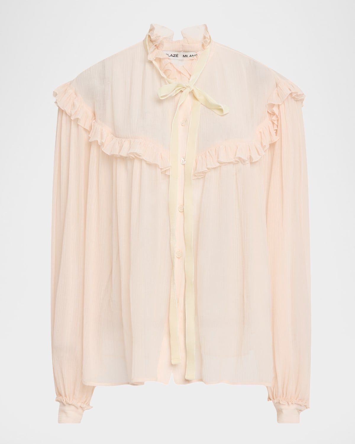 Aereine Marwari Bow-Neck Ruffle Peasant Blouse