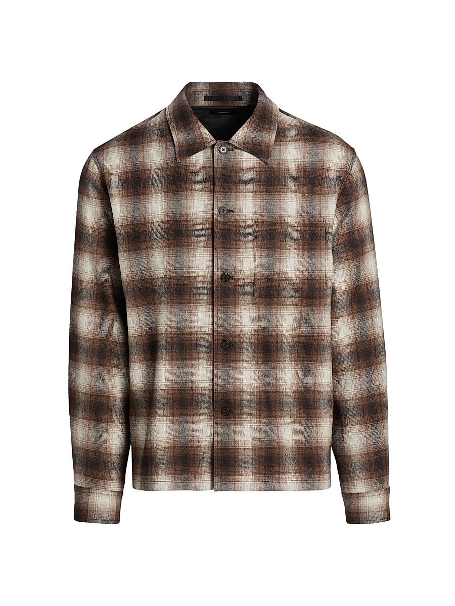 Men's Check Wool-Blend Shirt - Brownwood Multi - Size XXL