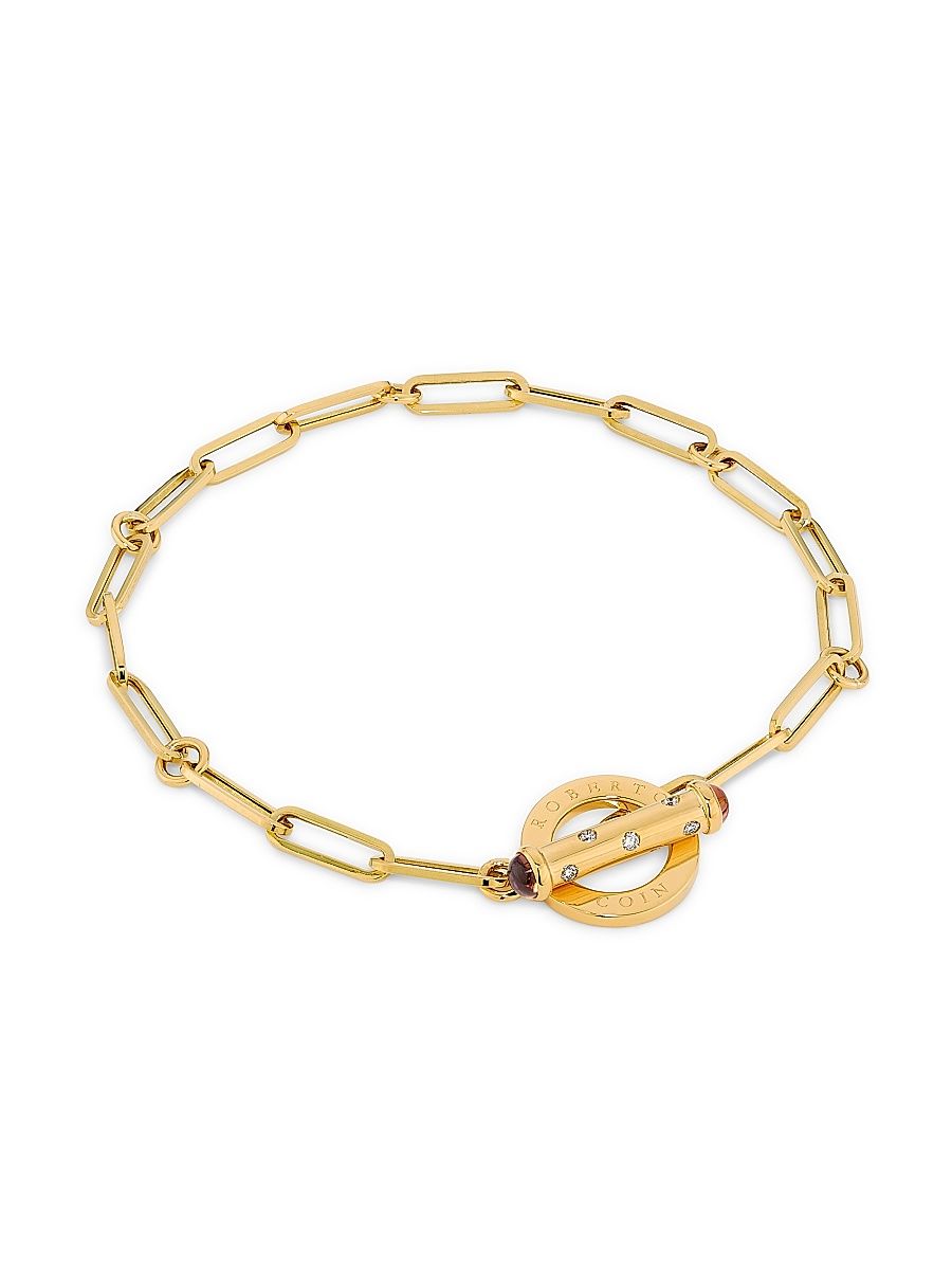 Women's 18K Yellow Gold, Ruby & 0.07 TCW Diamond Paper Clip Chain Bracelet - Yellow Gold