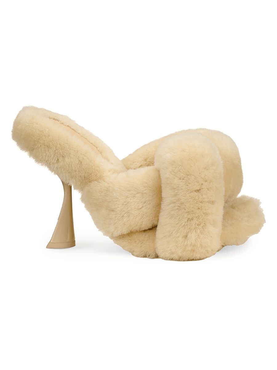Women's Zabelle 100MM Shearling Sandals - Natural - Size 9