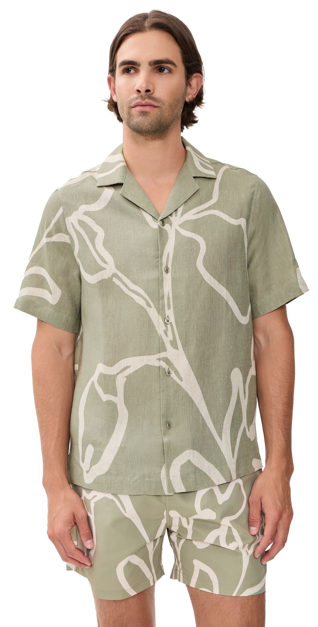 Frescobol Carioca Roberto Linen Shirt Palm Green S