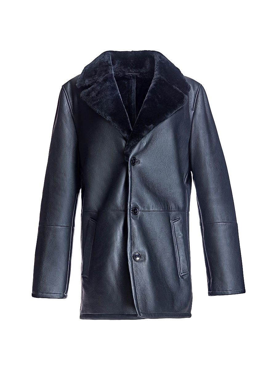 Men's Shearling Jacket - Black Nappa - Size XL