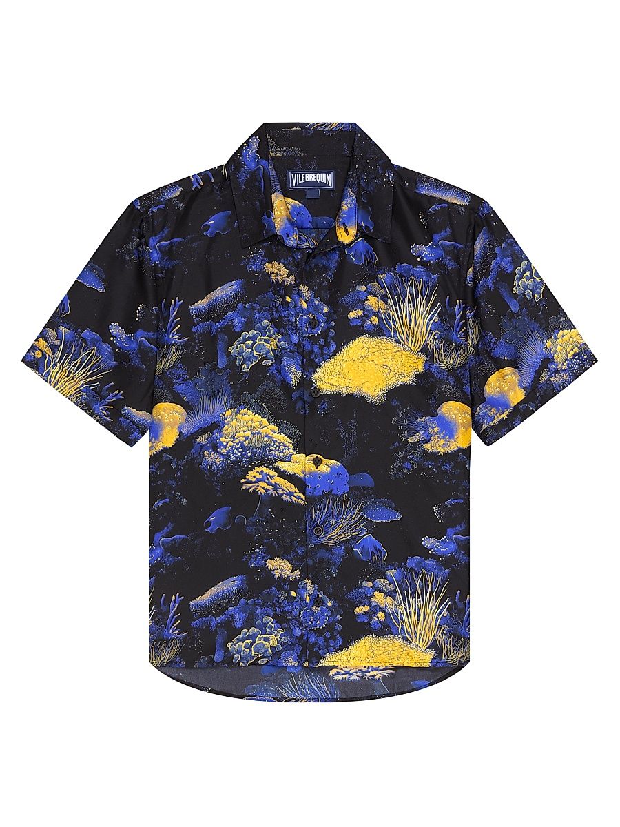 Men's Coral Reef Silk Twill Bowling Shirt - Black Noir - Size XXL