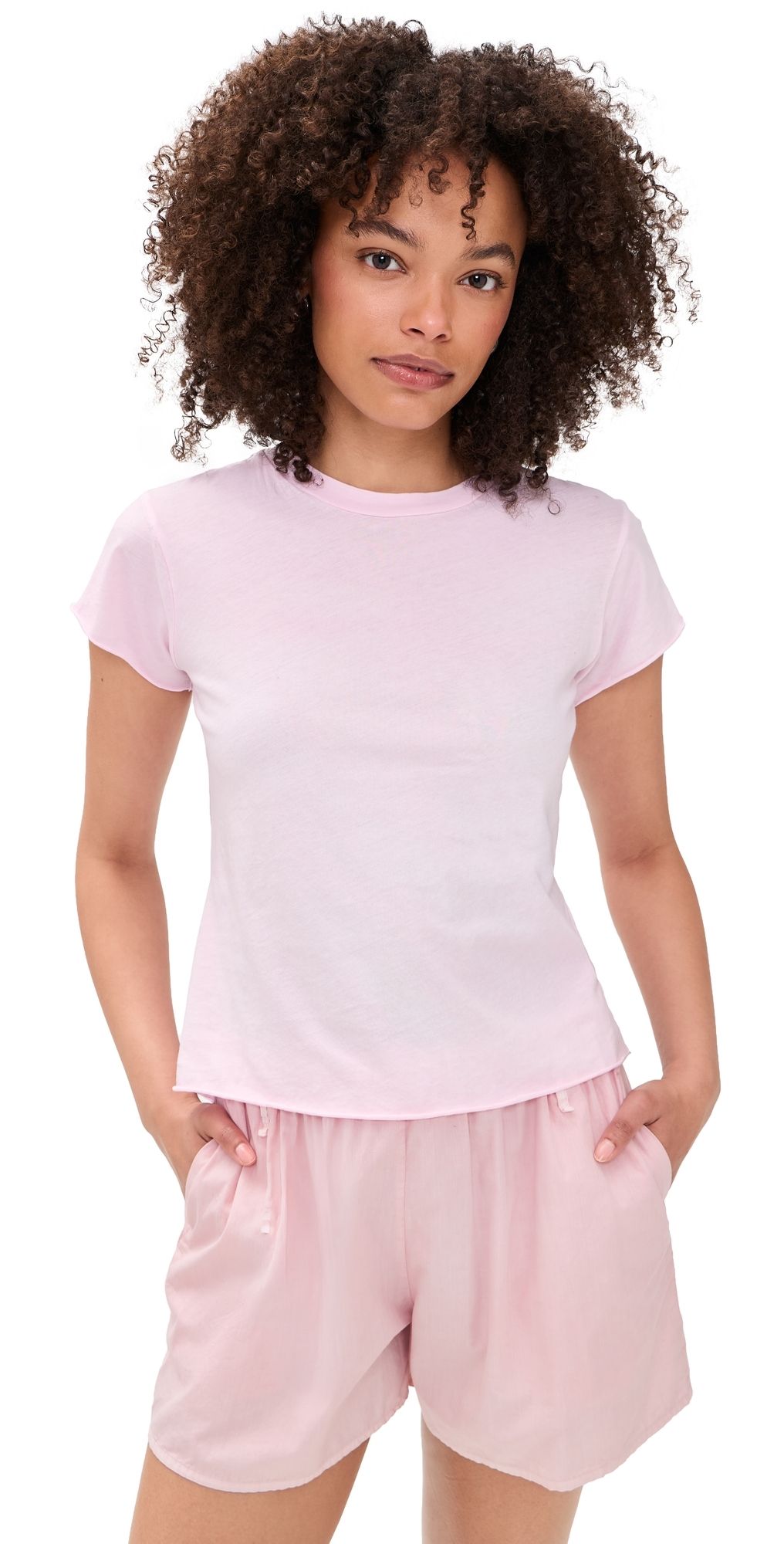 ALL THREE Rose Raw Hem Tee Light Pink L
