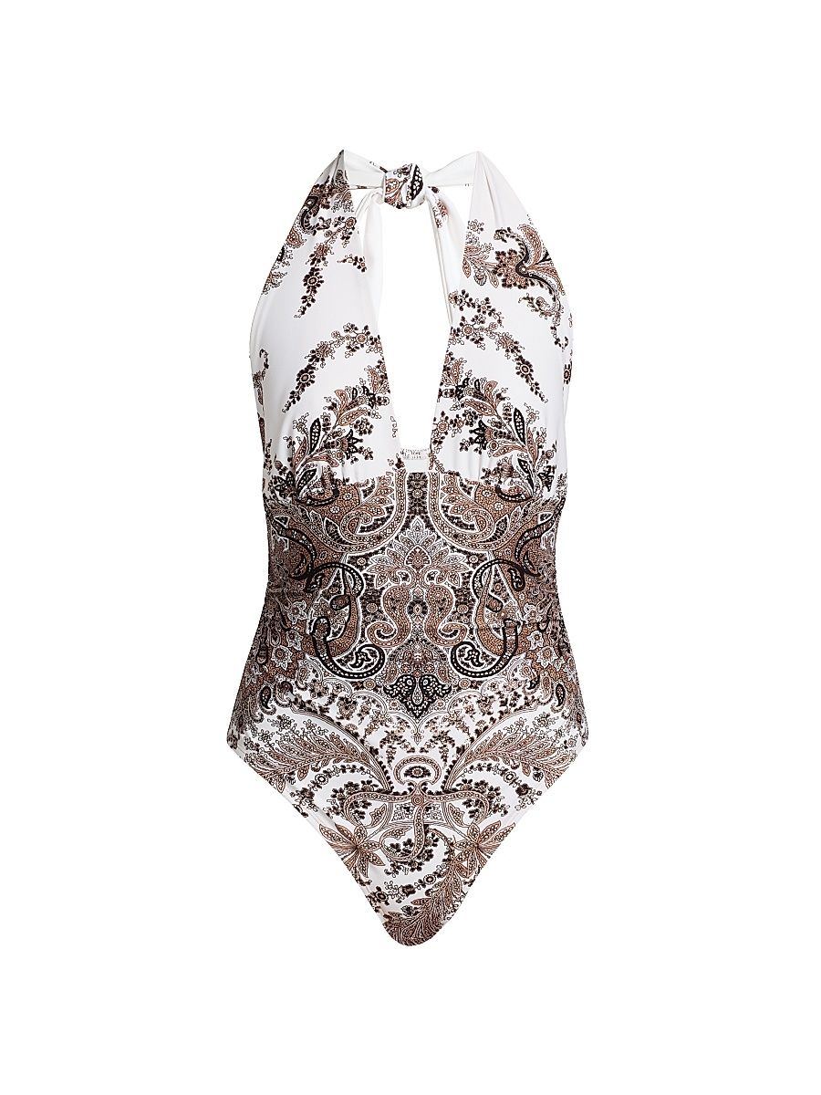 Women's Elise Paisley Halterneck One-Piece Swimsuit - Natural Multi - Size XL