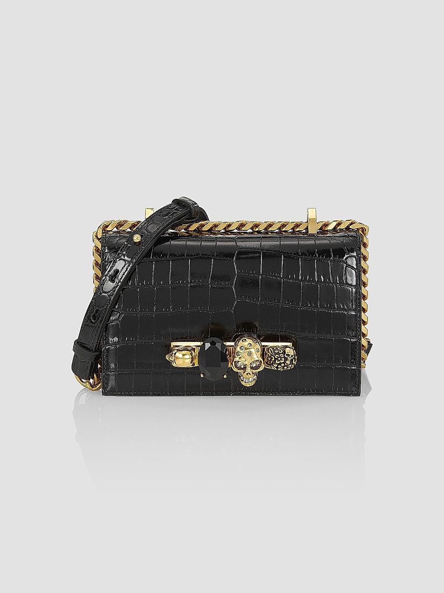 McQueen Women's Mini Jewelled Satchel In Leather - Black