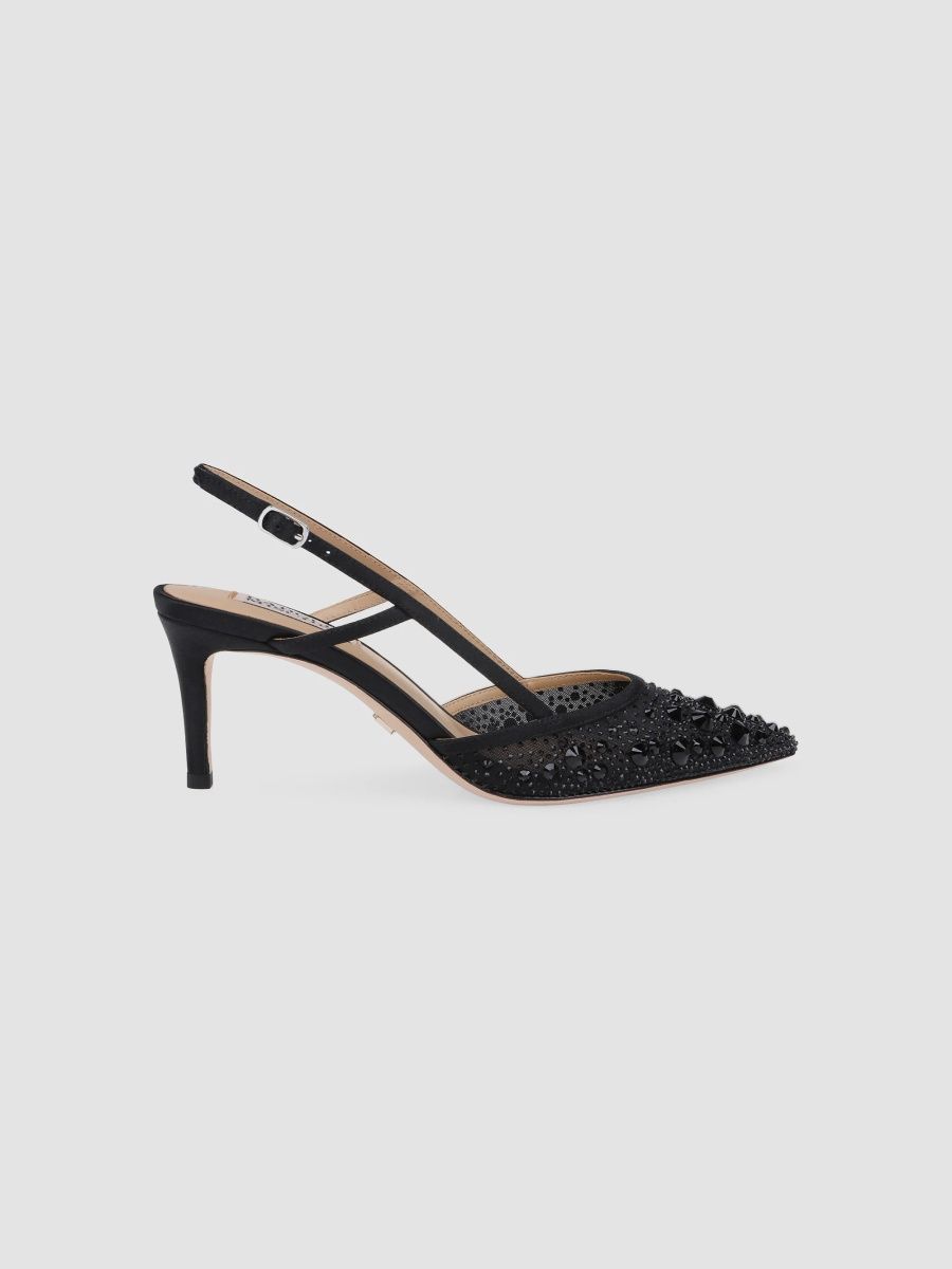 Badgley Mischka Women's Reem 65MM Crystal-Embellished Mesh & Satin Slingback Pumps - Black Satin - Size 11