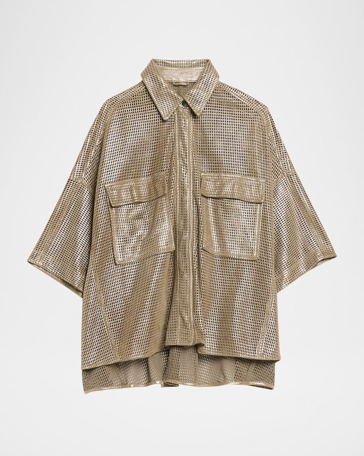 Laminated Perforated Leather Utility Shirt