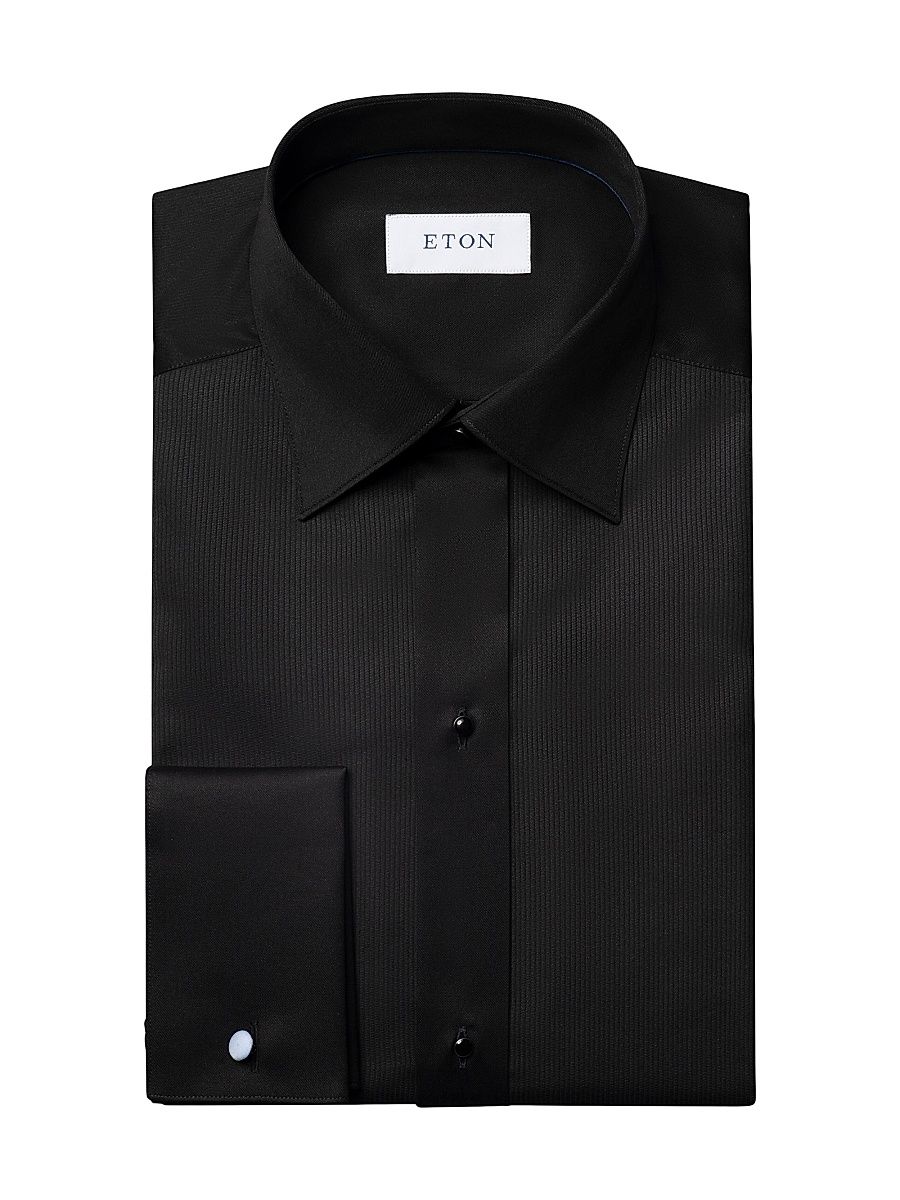 Men's Slim-Fit Plissé Bib Tuxedo Shirt - Black - Size 16.5