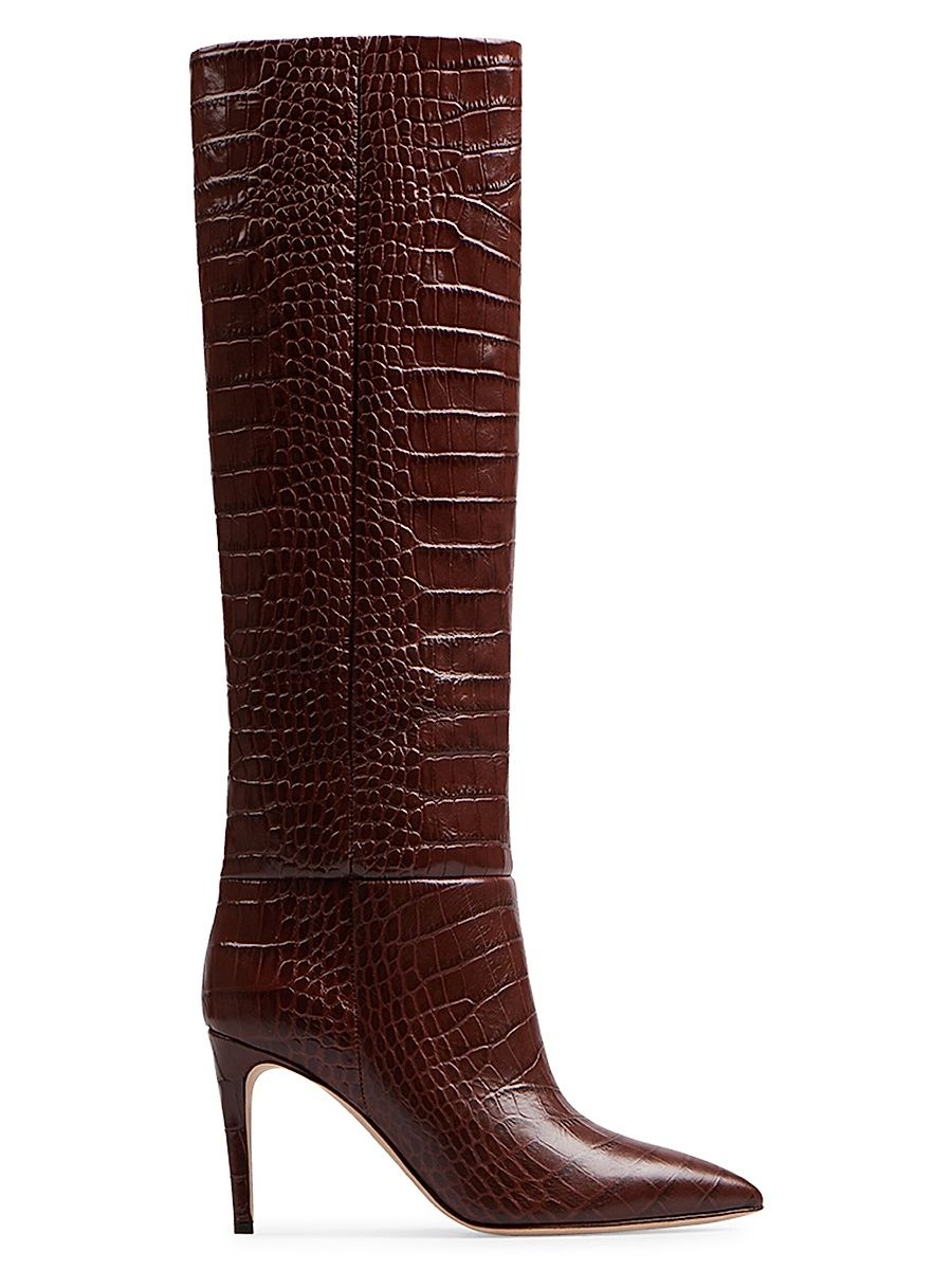 Women's Stiletto 85MM Crocodile-Embossed Leather Boots - Brown - Size 6.5
