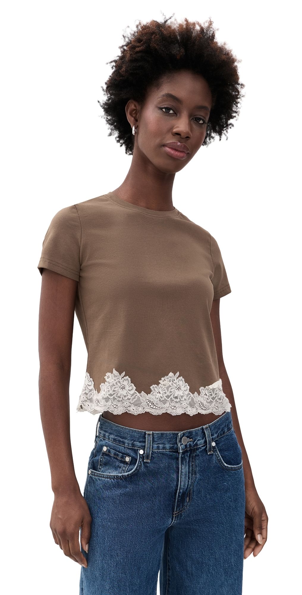 Bailey Rose Lace Trim Tee Dk Olive S