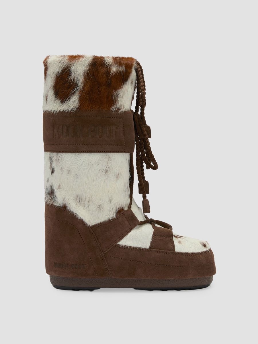 Moon Boot Women's Icon Archive 1985 Animal-Print Calf Hair & Suede Boots - White Cocoa - Size 7