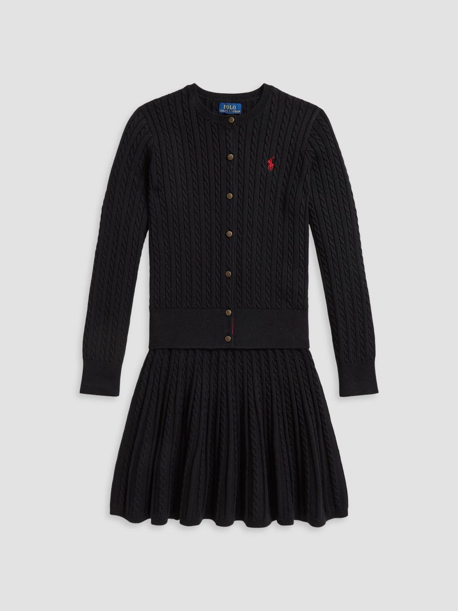 Polo Ralph Lauren Girl's Little Girl's & Girl's Mini-Cable Cotton Cardigan & Skirt Set - Polo Black - Size 16