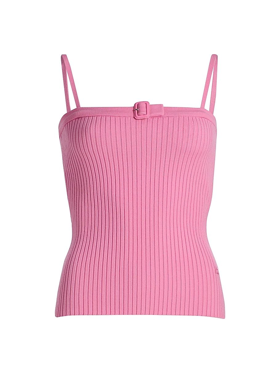 Women's Buckle Rib-Knit Top - Party Pink - Size XS