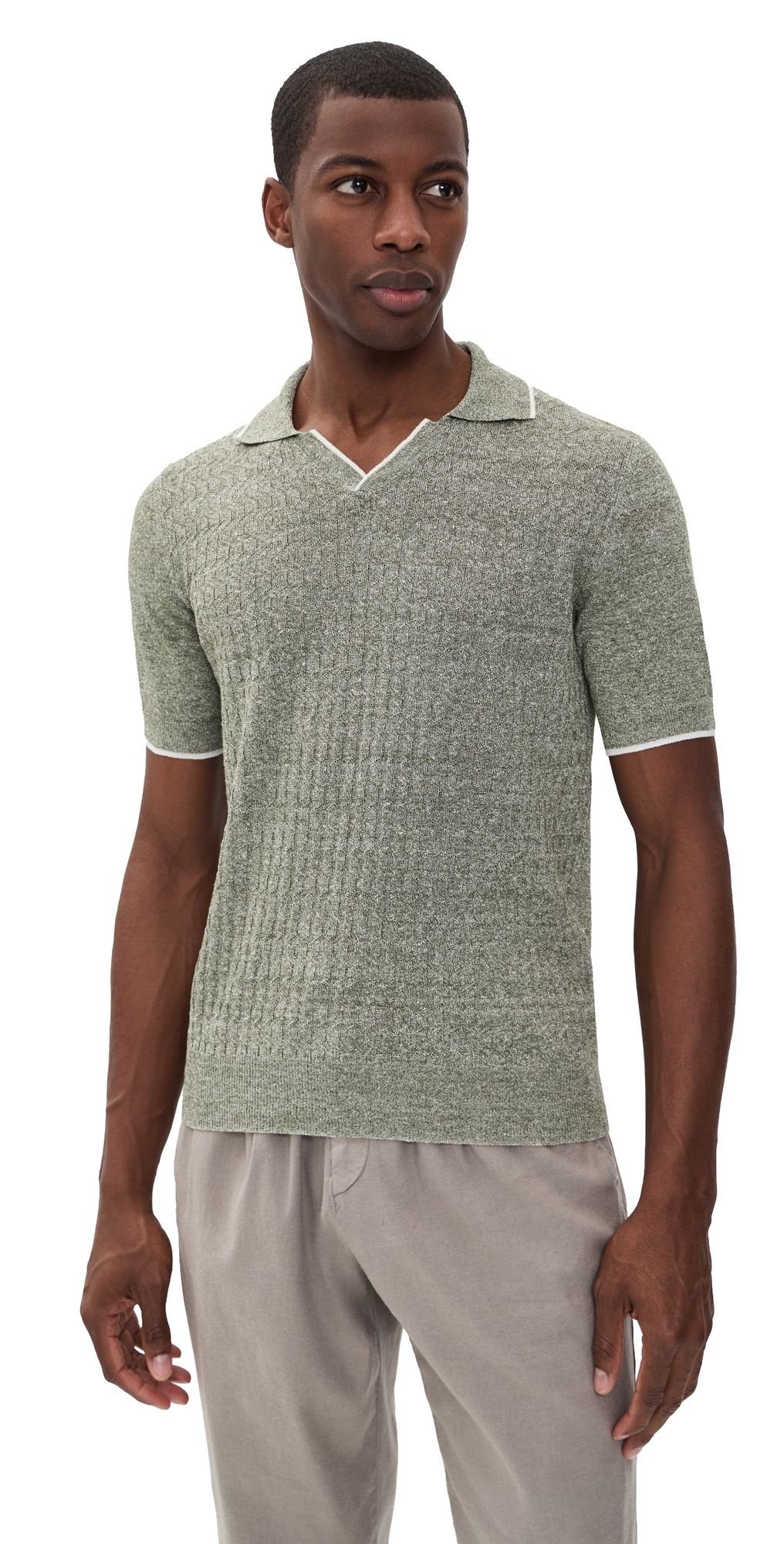 Fedeli Poldo Irlanda Cotton Linen Polo Olive 52